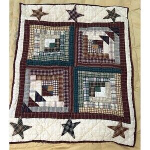 Patch Magic Vintage Plaid Star Quilt Cotton King Size + 2 Standard Shams *Flaw